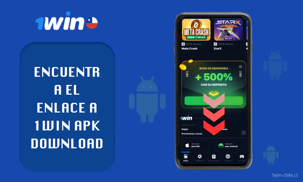 Los usuarios de Chile pueden descargar la aplicación en el sitio web de 1Win, desplazándose hasta la parte inferior de la página de inicio